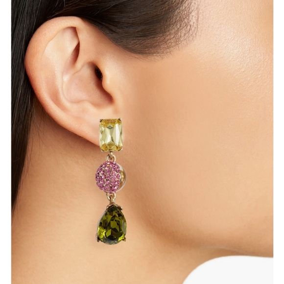 🌻Oscar de la RentaHalf Pavé Crystal Chandelier Earrings - Picture 2 of 8